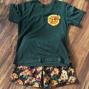 Baseball Lifestyle 101 size Youth Medium pizza shorts and tee.